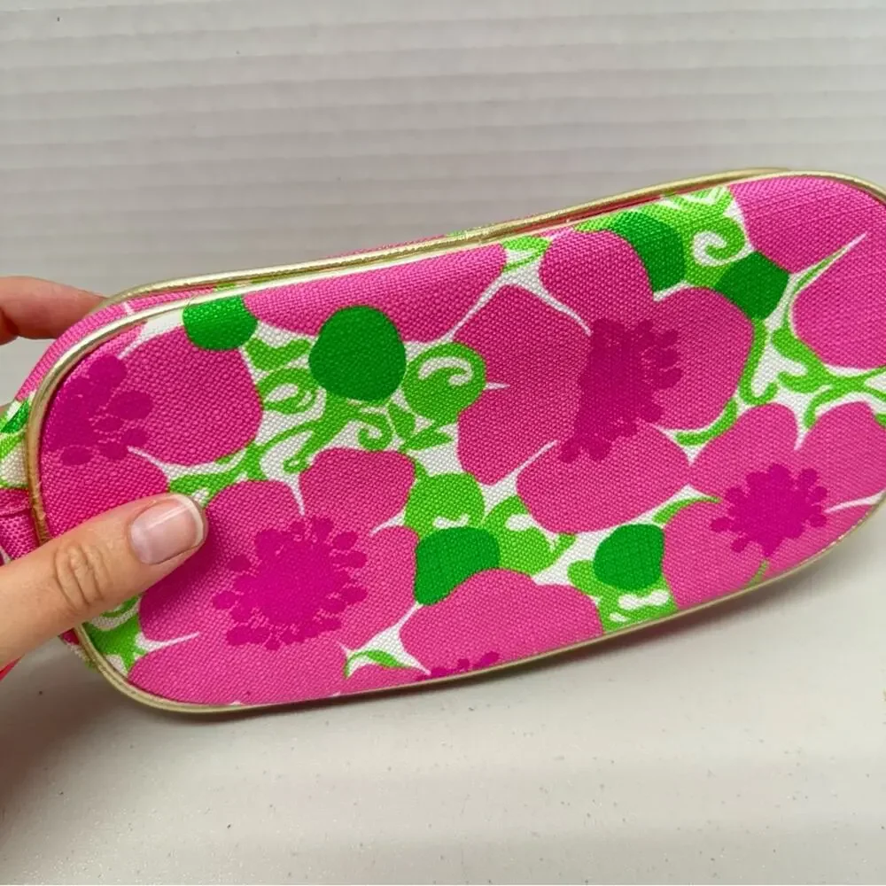 Lilly Pulitzer Pink Green Floral Makeup Bag Mini Travel Case Estée Lauder Pouch